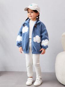 SHEIN Toddler Girls Zip Up Drop Shoulder Teddy Jacket - Baby Blue - View 4