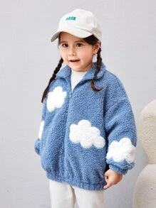 SHEIN Toddler Girls Zip Up Drop Shoulder Teddy Jacket - Baby Blue - View 5