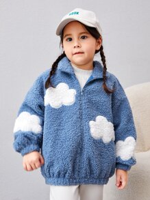 SHEIN Toddler Girls Zip Up Drop Shoulder Teddy Jacket - Baby Blue - View 6