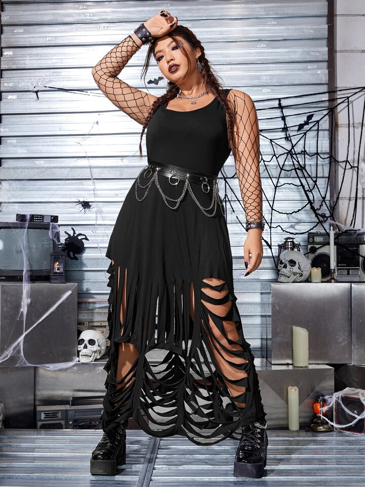 ripped black dress Women's Asymmetric Spliced Ripped Stripe Dresses – Punk Design main image 1