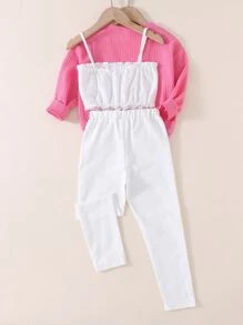 Kleinkind Mädchen Top mit Knopf vorne & Cami Top mit Öse Stickerei & Hose
