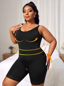 Plus Contrast Lace Crotchless Shapewear Unitard Romper - Black - View 4