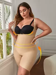 Plus Crotchless Shapewear Romper Without Bra - Apricot - View 3