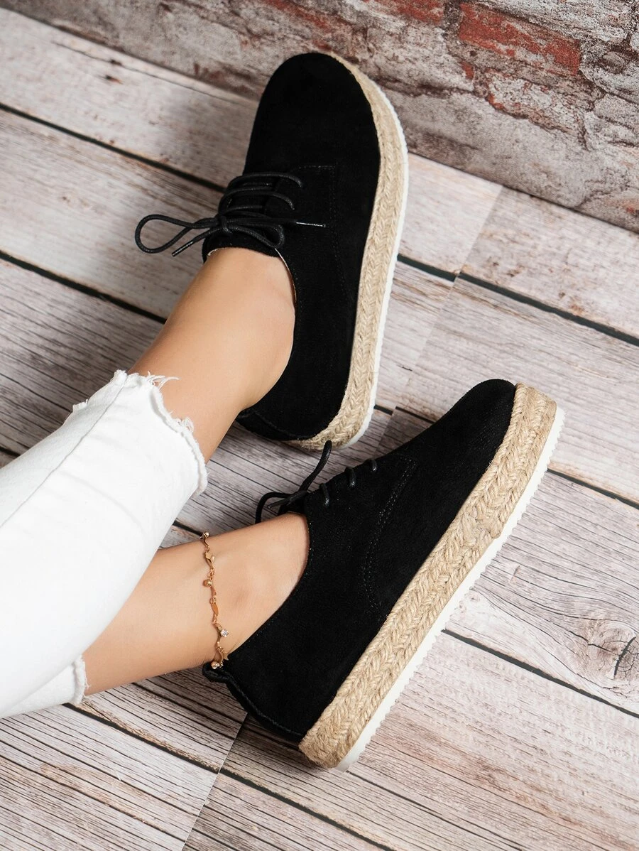 Giày bệt Nữ màu trơn Ren lên Kỳ nghỉ - màu đen - Xem 1