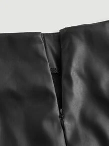 SHEIN MOD Solid Split Hem PU A Pendulum Black Skirt - Black - View 8