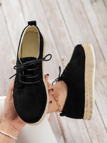 Giày bệt Nữ màu trơn Ren lên Kỳ nghỉ - màu đen - Xem 3