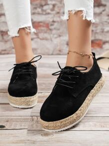 Giày bệt Nữ màu trơn Ren lên Kỳ nghỉ - màu đen - Xem 5