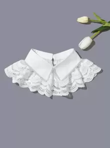 人造珍珠裝飾蕾絲拼接假領子 - 白色 - 查看 1