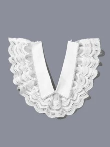 人造珍珠裝飾蕾絲拼接假領子 - 白色 - 查看 2