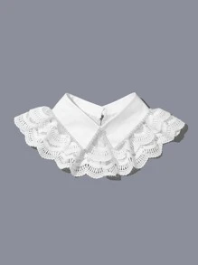 人造珍珠裝飾蕾絲拼接假領子 - 白色 - 查看 3