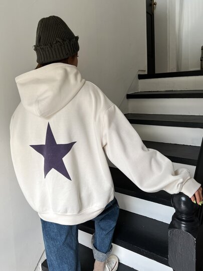 DAZY Sudadera Con Capucha Y Hombros Caídos Con Estampado De Estrella