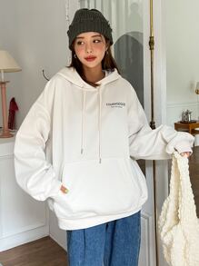 DAZY Star Print Drop Shoulder Hoodie Y2k,Long Sleeve Tops,Fall Women Clothes Sweatshirt - Beige - View 7