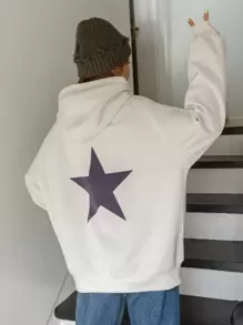 DAZY Star Print Drop Shoulder Hoodie Y2k,Long Sleeve Tops,Fall Women Clothes Sweatshirt - Beige - View 2