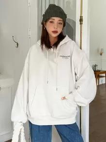 DAZY Star Print Drop Shoulder Hoodie Y2k,Long Sleeve Tops,Fall Women Clothes Sweatshirt - Beige - View 6