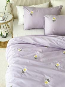 Bộ 3 món ga trải giường và vỏ gối thêu hoa 100% polyester, bộ đồ giường hiện đại bằng polyester phù hợp cho mọi mùa. - Màu tím - Xem 3