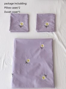 Bộ 3 món ga trải giường và vỏ gối thêu hoa 100% polyester, bộ đồ giường hiện đại bằng polyester phù hợp cho mọi mùa. - Màu tím - Xem 4