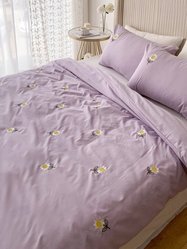 Floral Embroidery Duvet Cover Set Without Filler SHEIN USA