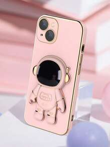 1 ốp lưng TPU mạ 6D và 1 giá đỡ mạ họa tiết phi hành gia chống rơi, tương thích với iPhone, , , , Oppo, 11, 13, 14 Pro Max. - Hồng - Xem 5