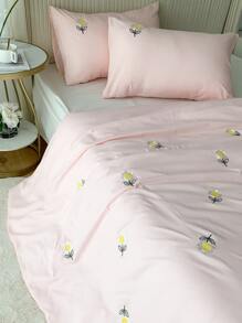 Floral Embroidery Duvet Cover Set Without Filler - Pink - View 3