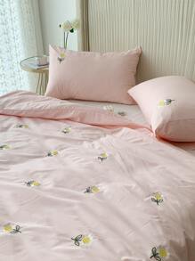 Floral Embroidery Duvet Cover Set Without Filler - Pink - View 4