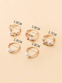 5 piezas Anillo con diseño de diamante de imitación & de flor - Amarillo Oro - Ver 4