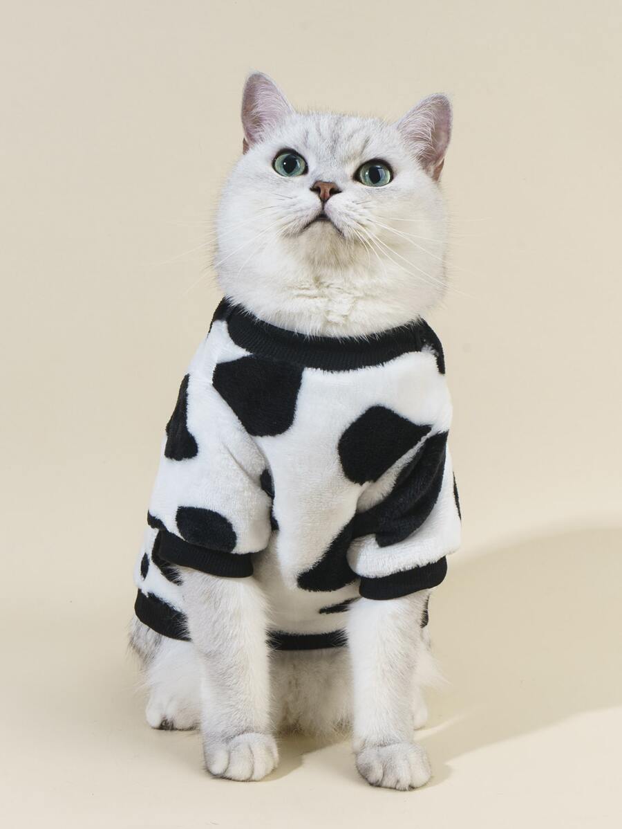 Cow Pattern Pet Plush Sweatshirt - Multicolor - View 1