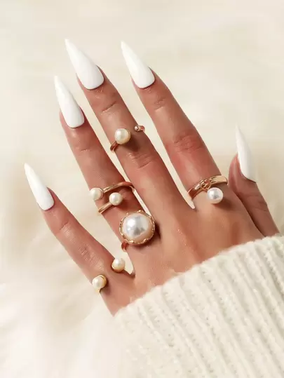 5pcs Faux Pearl Decor Ring