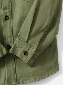 SHEIN Boys Flap Pocket Denim Jacket - Army Green - View 3