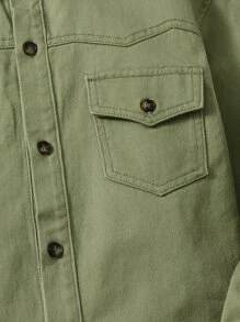 SHEIN Boys Flap Pocket Denim Jacket - Army Green - View 4