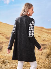 EMERY ROSE Abrigo de pata de gallo con doble bolsillo - Negro - Ver 2