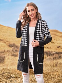 EMERY ROSE Abrigo de pata de gallo con doble bolsillo - Negro - Ver 3