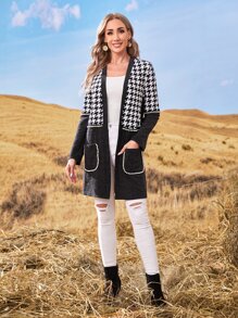 EMERY ROSE Abrigo de pata de gallo con doble bolsillo - Negro - Ver 4