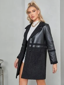 Apperloth A Áo khoác nữ Nút đôi màu trơn Giải trí - màu đen - Xem 5