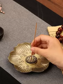 1pc Lotus Design Incense Stick Holder Rama Decoration - Gold - View 2