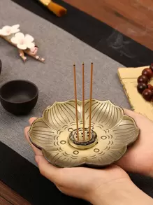 1pc Lotus Design Incense Stick Holder Rama Decoration - Gold - View 3