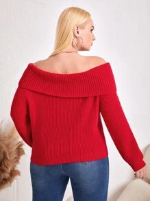 Plus Off Shoulder Foldover Jumper - Red - View 2
