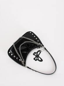 Túi vai Đúc màu trơn Có thể điều chỉnh được Punk - màu đen - Xem 5