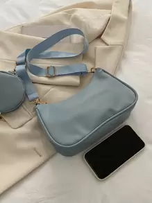 Minimalist Hobo Bag With Coin Purse , Women Bag With Dime Bag - Dusty Blue - View 4