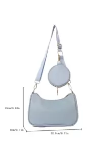 Minimalist Hobo Bag With Coin Purse , Women Bag With Dime Bag - Dusty Blue - View 6
