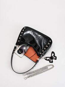 Túi vai Đúc màu trơn Có thể điều chỉnh được Punk - màu đen - Xem 8