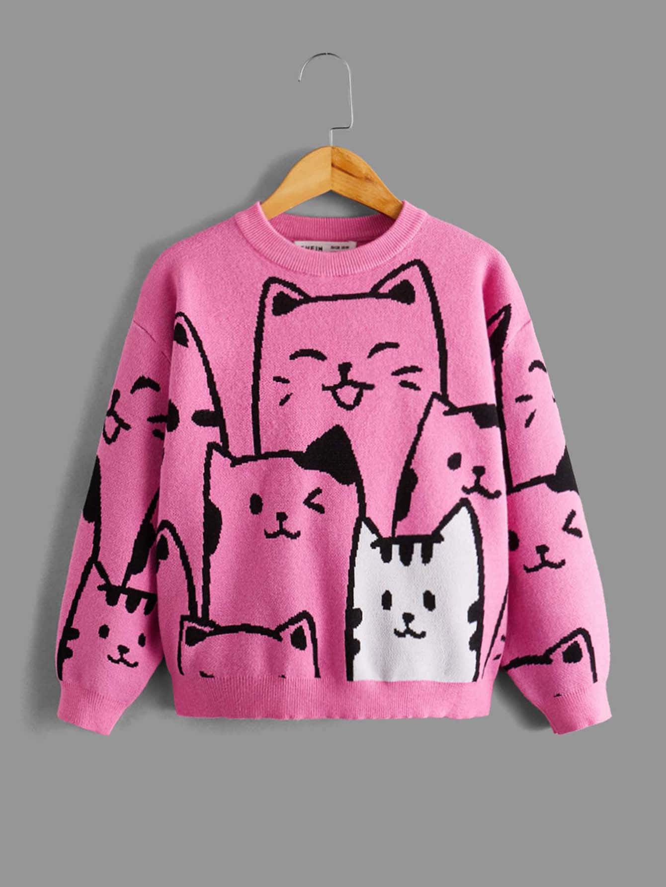 SHEIN Leap Crew Girls Cartoon Pattern Jumper - Pink - View 1
