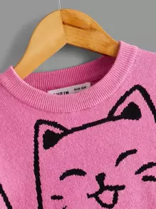 SHEIN Leap Crew Girls Cartoon Pattern Jumper - Pink - View 4