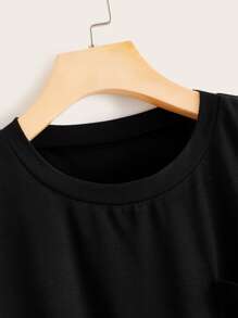 SHEIN LUNE Plus Pocket Front Curved Hem Tee - Black - View 3