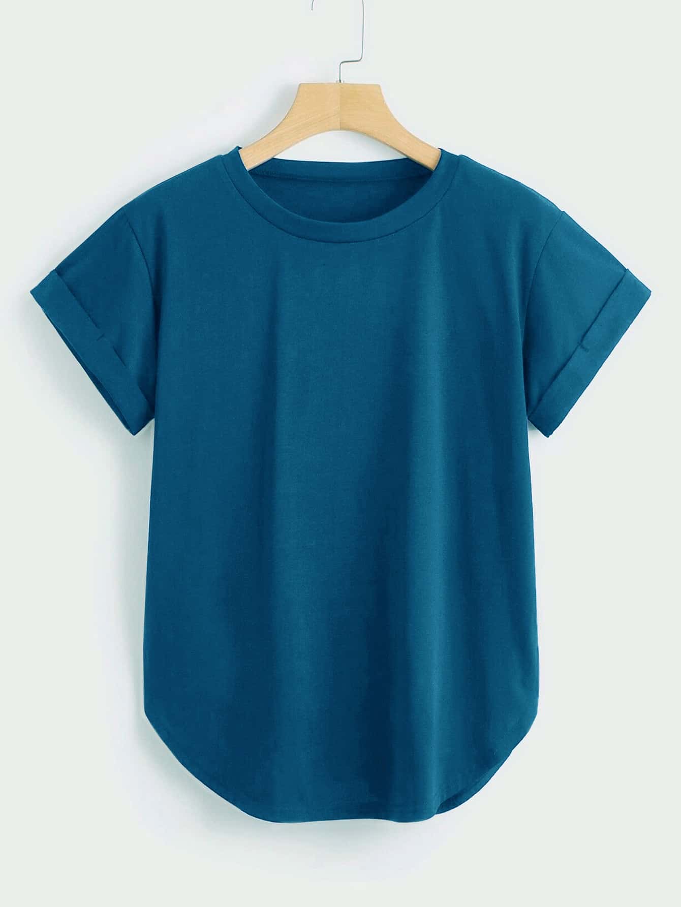 SHEIN LUNE Plus Roll Up Sleeve T-shirt - Teal Blue - View 1