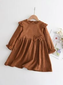 Đầm bé gái Nơ Bướm Xù màu trơn Dễ thương - màu nâu - Xem 1