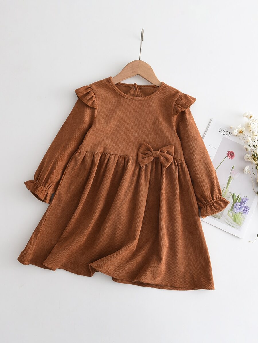 Đầm bé gái Nơ Bướm Xù màu trơn Dễ thương - màu nâu - Xem 1