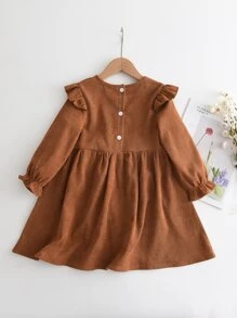 Đầm bé gái Nơ Bướm Xù màu trơn Dễ thương - màu nâu - Xem 2