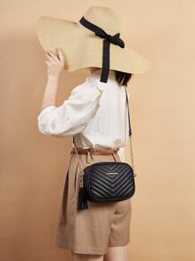 Tassel Decor Chevron Square Bag - Black - View 2