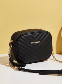 Tassel Decor Chevron Square Bag - Black - View 6