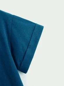 SHEIN LUNE Plus Roll Up Sleeve T-shirt - Teal Blue - View 3
